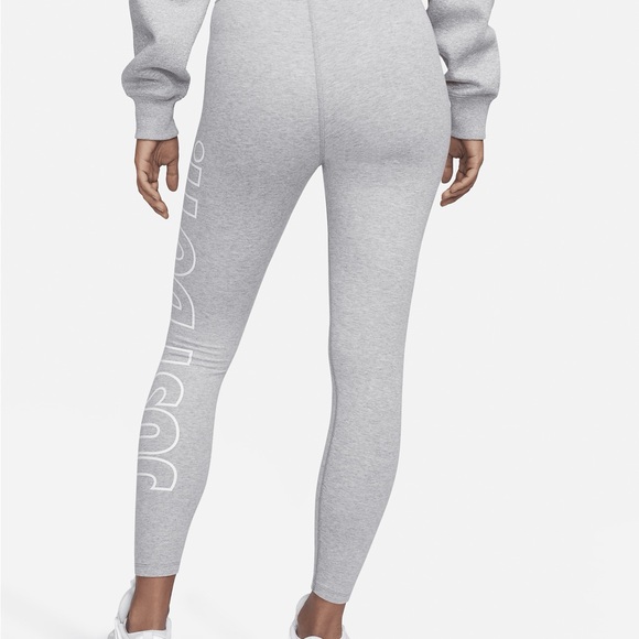 Nike Light Gray Leggings with White 'JUST DO IT' Side Logo - Picture 2 of 3